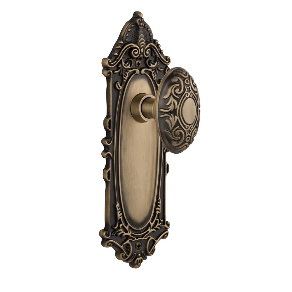 Nostalgic Warehouse VICVIC Mortise Victorian Plate with Victorian Knob and Keyhole in Antique Brass